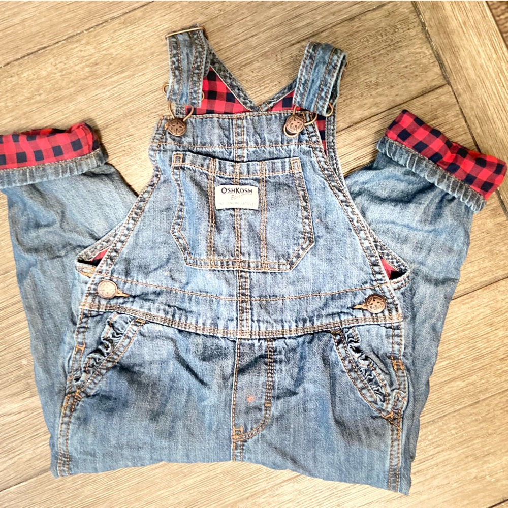 OshKosh B'gosh Blue and Red Overalls Classic Design